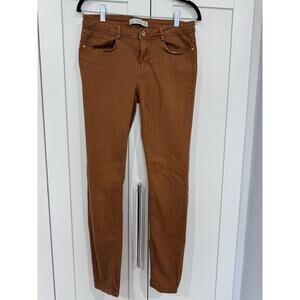 ZARA Brown Twill Skinny Women's Pants Slim Fit Button Zip Pockets Size 8